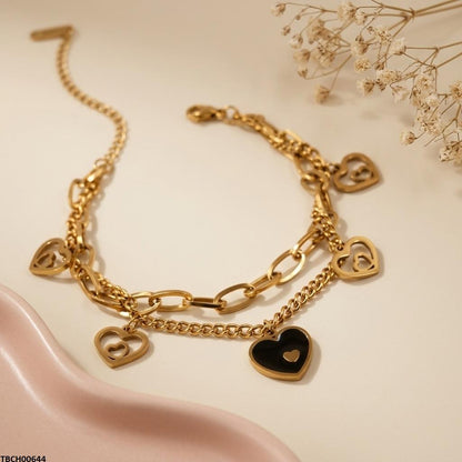 TBCH00644 BHS Heart Double Link Chain Stainless Steel Bracelet - TBCH