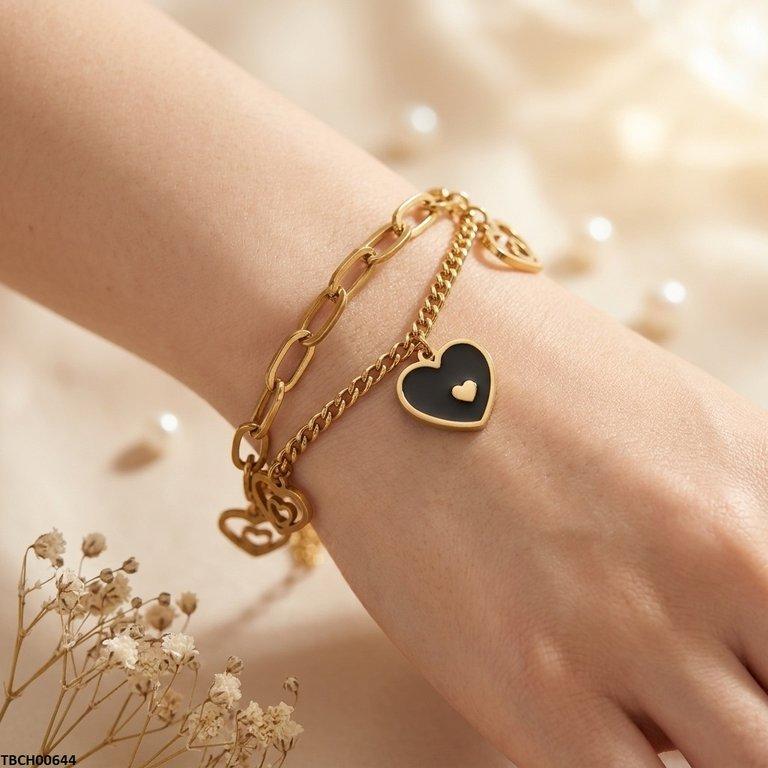 TBCH00644 BHS Heart Double Link Chain Stainless Steel Bracelet - TBCH