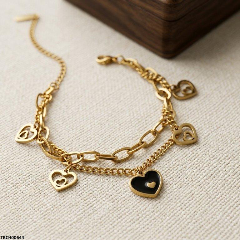 TBCH00644 BHS Heart Double Link Chain Stainless Steel Bracelet - TBCH