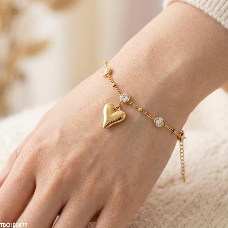 TBCH00677 MSJ Heart Stone Stainless Steel Bracelet Adjustable - TBCH