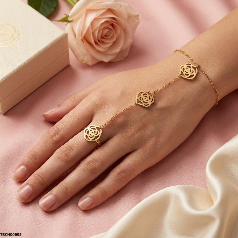 TBCH00695 TNR Stainless Steel Rose Flower Angla Bracelet Adjustable - TBCH