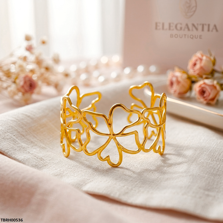 TBRH00536 HLN Clover Flower Cuff Stainless Steel Bracelet Adjustable - TBRH