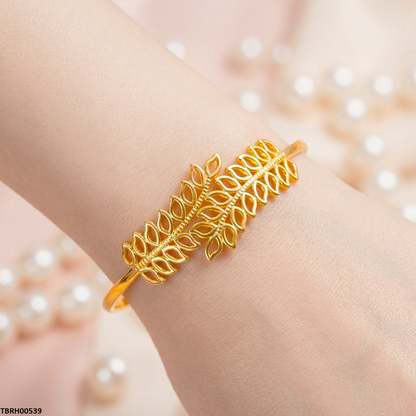 TBRH00539 HLN Double Leaf Cuff Stainless Steel Bracelet Adjustable - TBRH