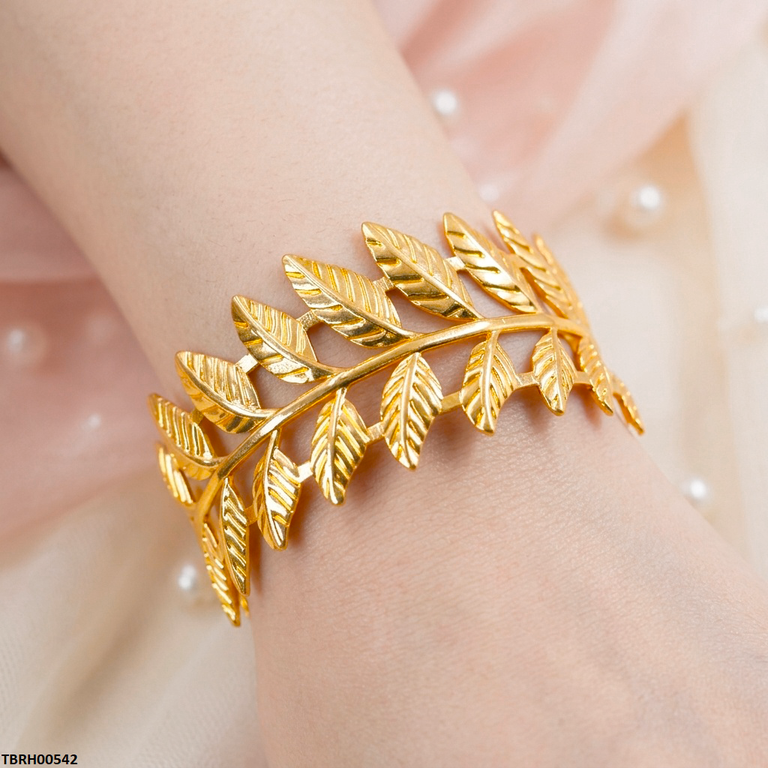 TBRH00542 HLN Double Leaf Cuff Stainless Steel Bracelet Adjustable - TBRH
