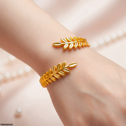 TBRH00545 HLN Double Leaf Cuff Stainless Steel Bracelet Adjustable - TBRH