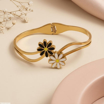 TBRH00566  BHS Double Flower Stainless Steel Bracelet Adjustable - TBRH