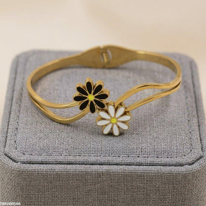 TBRH00566  BHS Double Flower Stainless Steel Bracelet Adjustable - TBRH