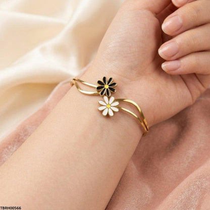 TBRH00566  BHS Double Flower Stainless Steel Bracelet Adjustable - TBRH