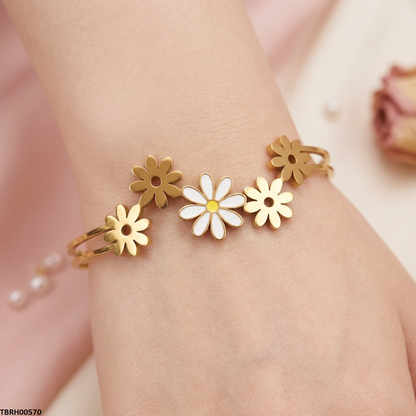 TBRH00570  BHS Double Flower Stainless Steel Bracelet Adjustable - TBRH