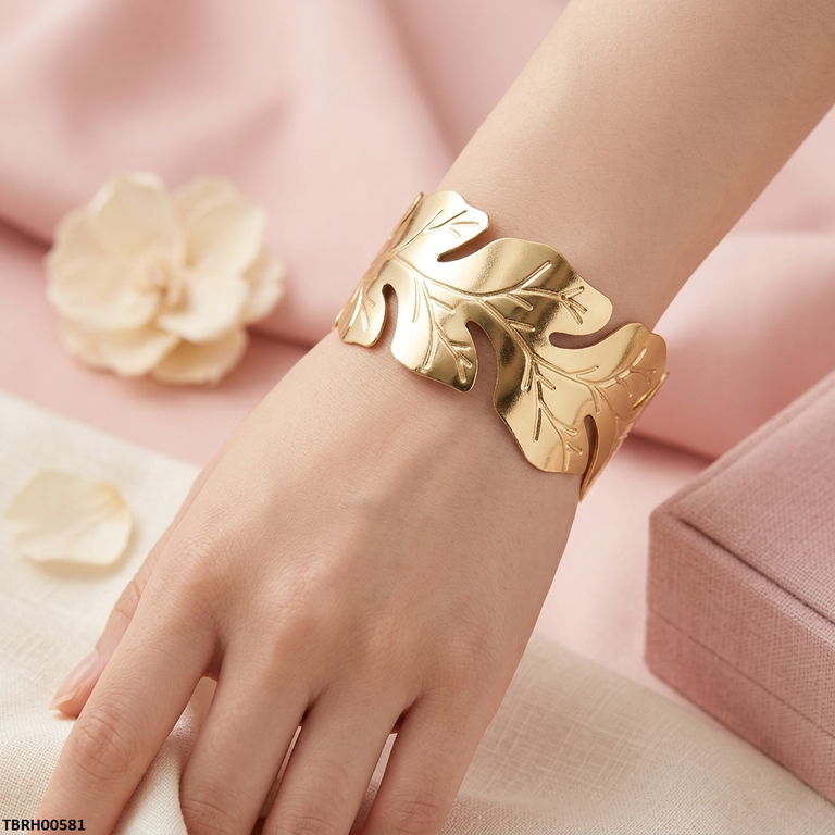 TBRH00581 BHS Leaf Stainless Steel Cuff Bracelet Adjustable - TBRH