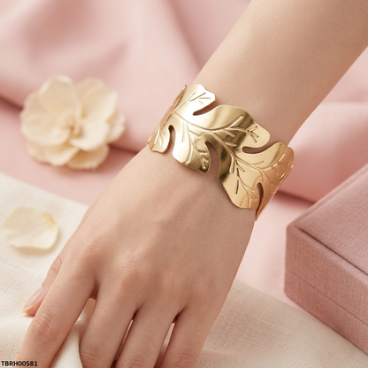 TBRH00581 BHS Leaf Stainless Steel Cuff Bracelet Adjustable - TBRH