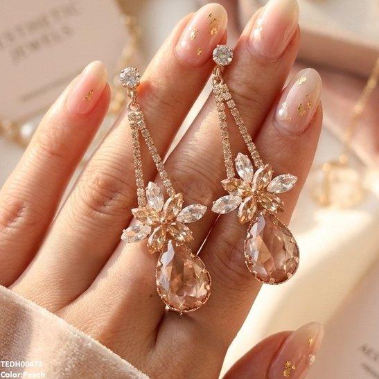 TEDH00473 QSJ Flower/Tear Drop Zircon Earrings - TEDH