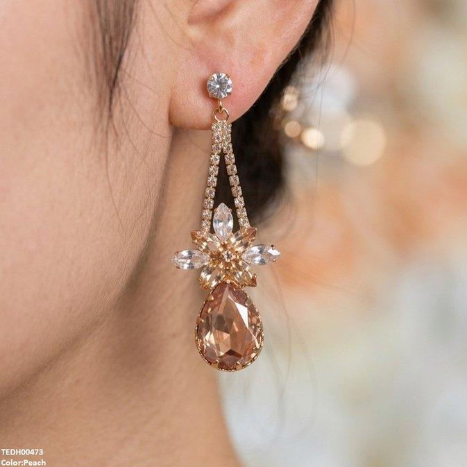TEDH00473 QSJ Flower/Tear Drop Zircon Earrings - TEDH