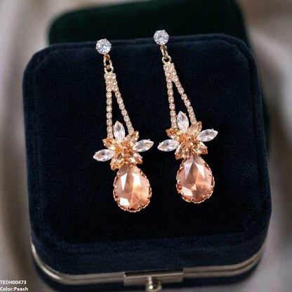 TEDH00473 QSJ Flower/Tear Drop Zircon Earrings - TEDH