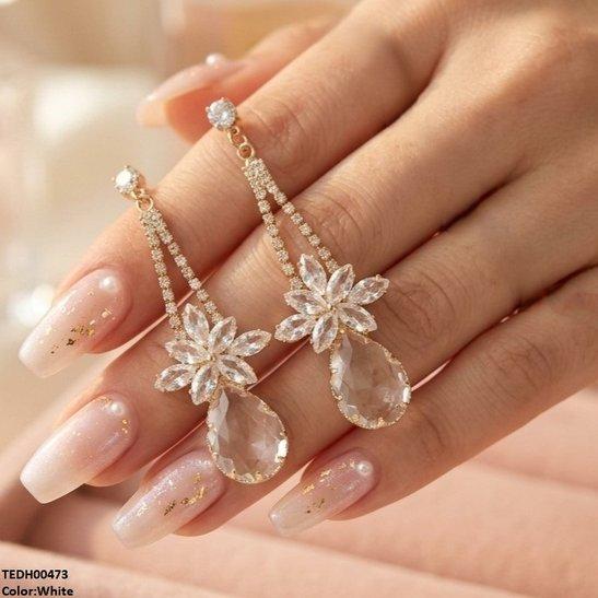 TEDH00473 QSJ Flower/Tear Drop Zircon Earrings - TEDH