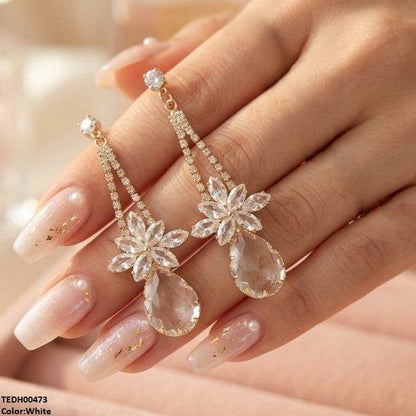 TEDH00473 QSJ Flower/Tear Drop Zircon Earrings - TEDH