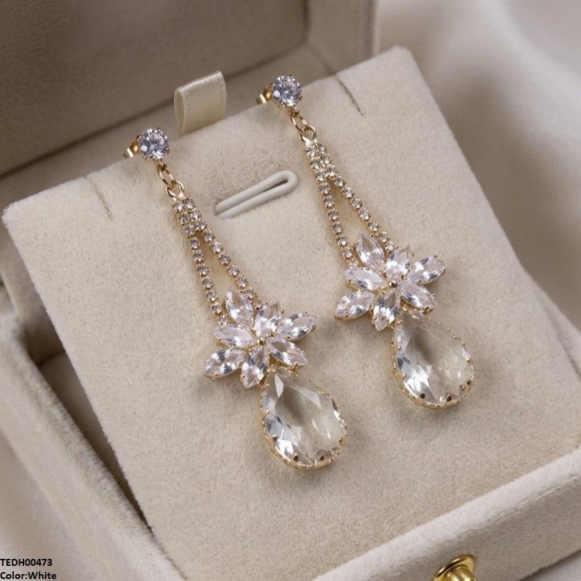 TEDH00473 QSJ Flower/Tear Drop Zircon Earrings - TEDH