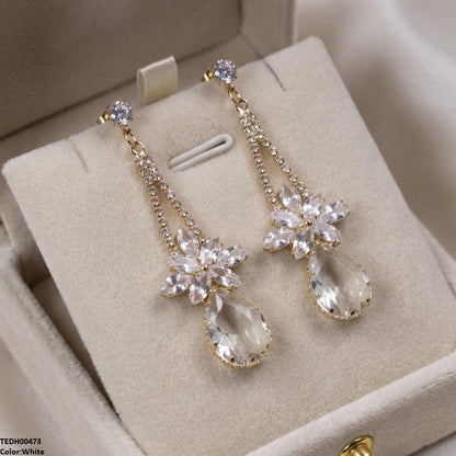 TEDH00473 QSJ Flower/Tear Drop Zircon Earrings - TEDH