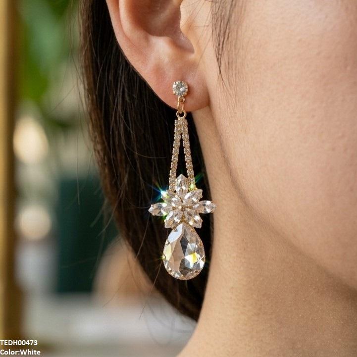 TEDH00473 QSJ Flower/Tear Drop Zircon Earrings - TEDH
