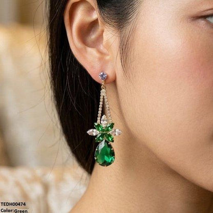 TEDH00474 QSJ Flower/Tear Drop Zircon Earrings - TEDH