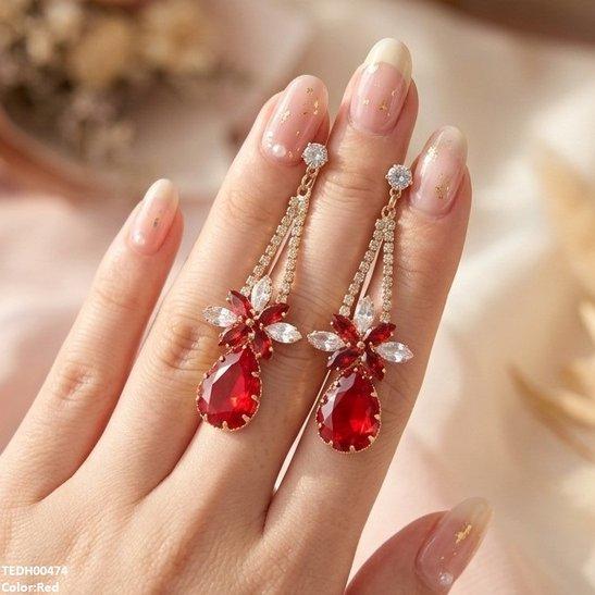 TEDH00474 QSJ Flower/Tear Drop Zircon Earrings - TEDH
