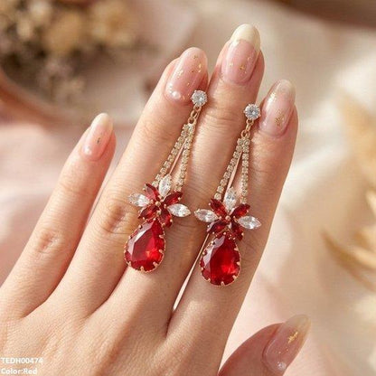 TEDH00474 QSJ Flower/Tear Drop Zircon Earrings - TEDH