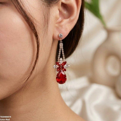 TEDH00474 QSJ Flower/Tear Drop Zircon Earrings - TEDH
