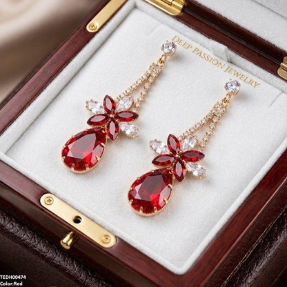 TEDH00474 QSJ Flower/Tear Drop Zircon Earrings - TEDH