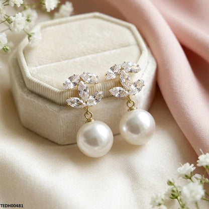 TEDH00481 DDJ Marquis Pearl Drop Zircon Earrings - TEDH