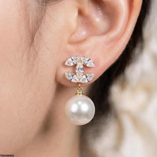 TEDH00481 DDJ Marquis Pearl Drop Zircon Earrings - TEDH