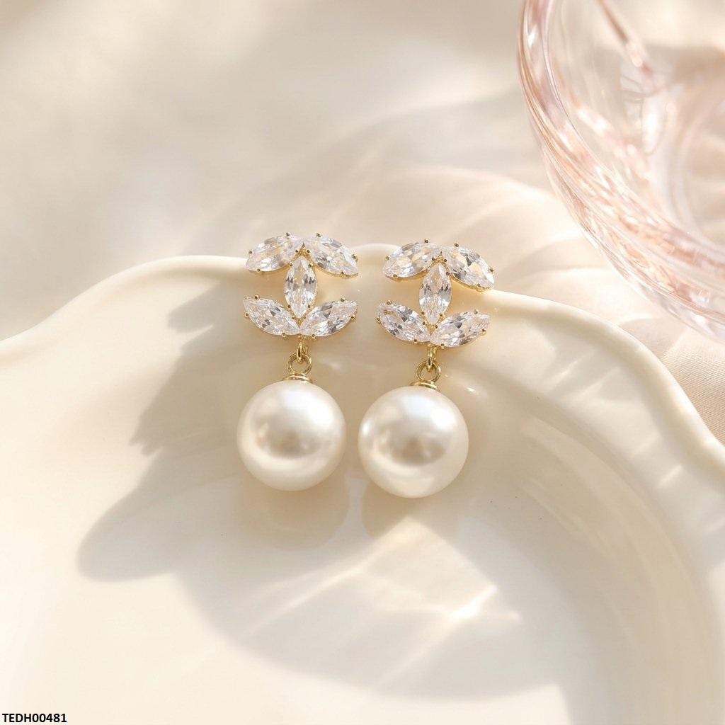 TEDH00481 DDJ Marquis Pearl Drop Zircon Earrings - TEDH