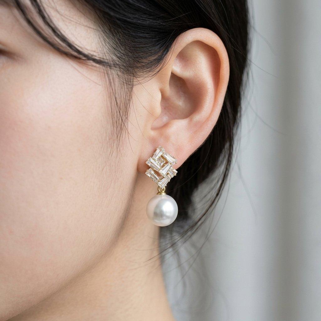 TEDH00482 DDJ Square Pearl Drop Zircon Earrings - TEDH