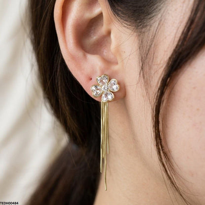 TEDH00484 DDJ Heart Flower Layer Drop Zircon Earrings - TEDH