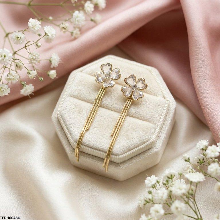 TEDH00484 DDJ Heart Flower Layer Drop Zircon Earrings - TEDH