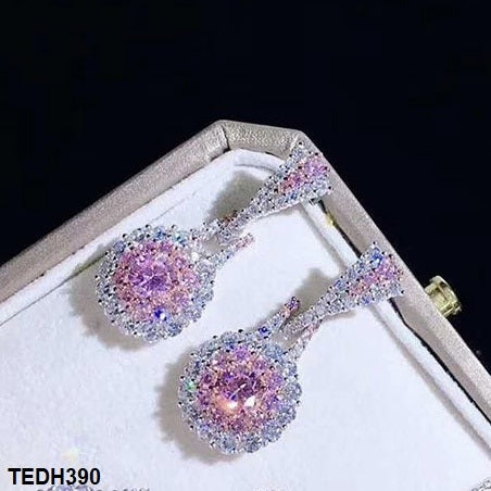TEDH390 GWH Pink Circle Drop Eariings Pair