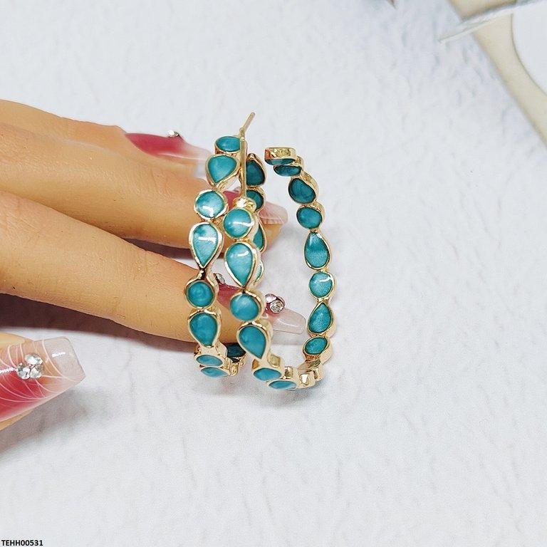 TEHH00531 YLE Tear/Round Stone Hoops Pair -TEHH