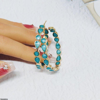 TEHH00531 YLE Tear/Round Stone Hoops Pair -TEHH