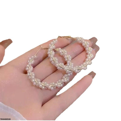 TEHH00539 ZHL Pearl Round Hoops Pair - TEHH