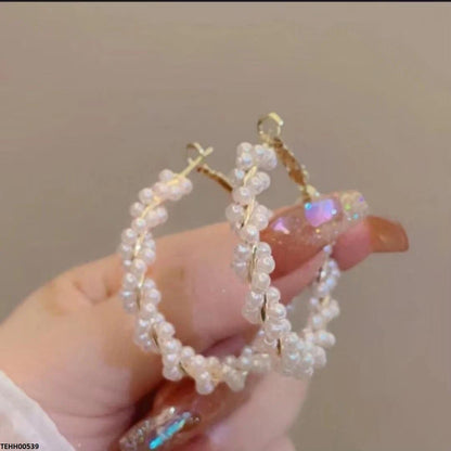 TEHH00539 ZHL Pearl Round Hoops Pair - TEHH