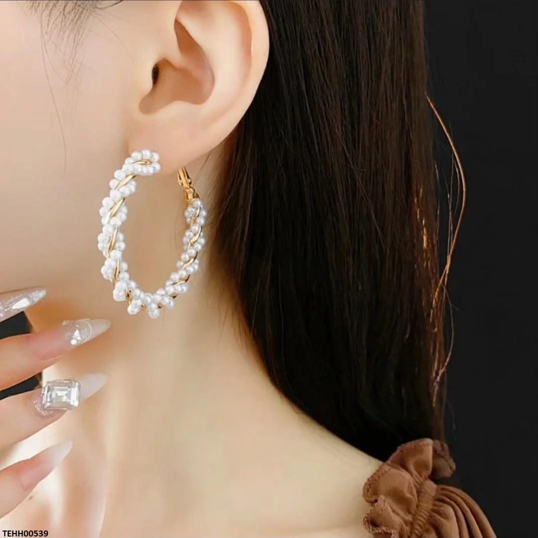 TEHH00539 ZHL Pearl Round Hoops Pair - TEHH