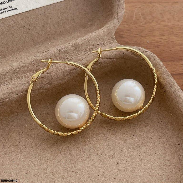 TEHH00540 ZHL Pearl Round Hoops Pair - TEHH