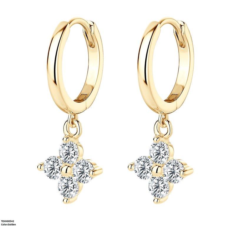 TEHH00542 BYH Zircon Flower Drop Hoops Pair - TEHH