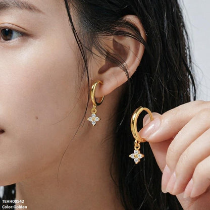 TEHH00542 BYH Zircon Flower Drop Hoops Pair - TEHH