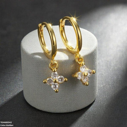 TEHH00542 BYH Zircon Flower Drop Hoops Pair - TEHH