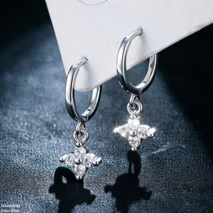 TEHH00542 BYH Zircon Flower Drop Hoops Pair - TEHH