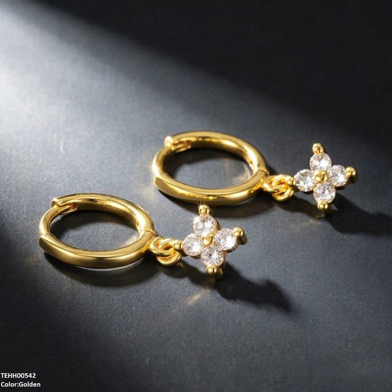 TEHH00542 BYH Zircon Flower Drop Hoops Pair - TEHH