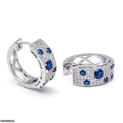 TEHH00543 BYJ Round Blue Zircon Stone Hoops Pair - TEHH