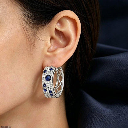TEHH00543 BYJ Round Blue Zircon Stone Hoops Pair - TEHH