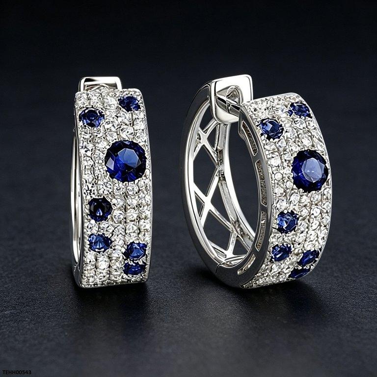 TEHH00543 BYJ Round Blue Zircon Stone Hoops Pair - TEHH