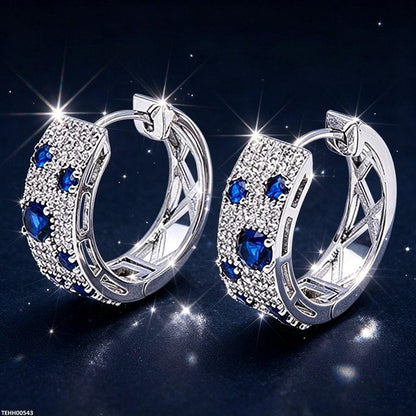 TEHH00543 BYJ Round Blue Zircon Stone Hoops Pair - TEHH
